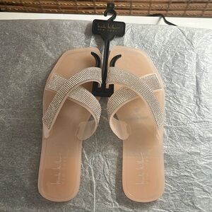 NWT Nicole Miller Blush Rhinestone Jelly Slude, Sz 6